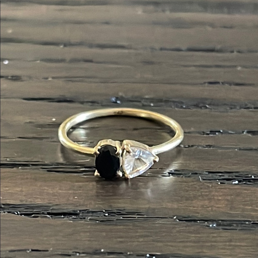 Black Onyx Clear Quartz Gold Vermeil Ring
